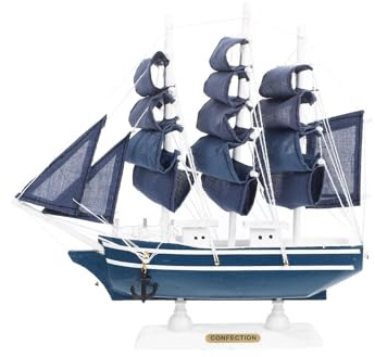 HEANUJJ Modelo de Barco de Madera de 24 Cm para Decoración Náutica del Hogar, Adorno de Escritorio Vintage Detalles en Tela No Tejida, Adecuado para Sala, Oficina y Bar, Varios Estilos