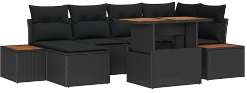 Keeushr Moderno gruppo da giardino in rattan sintetico, 7 pezzi, colore nero e marrone, con cuscino, panca angolare, tavolo e spazio di archiviazione, mobili da esterno durevoli per terrazza con