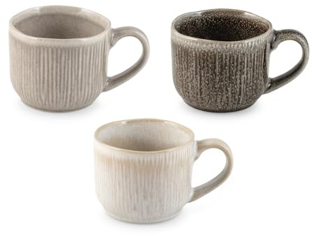 H&H Set 6 Tazzine da Caffè in Stoneware Yucatan 200 cc – Colori Assortiti – Design Minimal – Perfette per Caffè, Espresso e Bevande Calde – Adatte anche alla Ristorazione