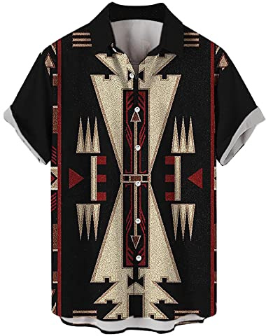 Chemise à manches longues et col rabattu - Chemise hawaïenne rétro - Style indien - Chemise d'été funky Party Street - Chemise de loisirs vintage - Graphique - Chemise hawaïenne des années 70