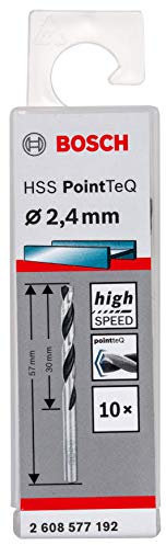 Bosch Professional 10-Piece PointTeQ HSS Twist Drill Bit (for Metal, 2.4 x 30 x 57 mm, Drill Driver Accessories)