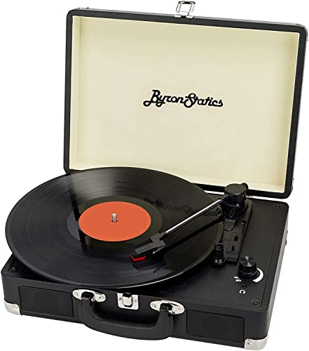 ByronStatics Record Player, tourne-disque à 3 vitesses, haut-parleurs stéréo intégrés, aiguille de remplacement, prend en charge la sortie de ligne RCA, entrée AUX, prise casque, valise vintage noir
