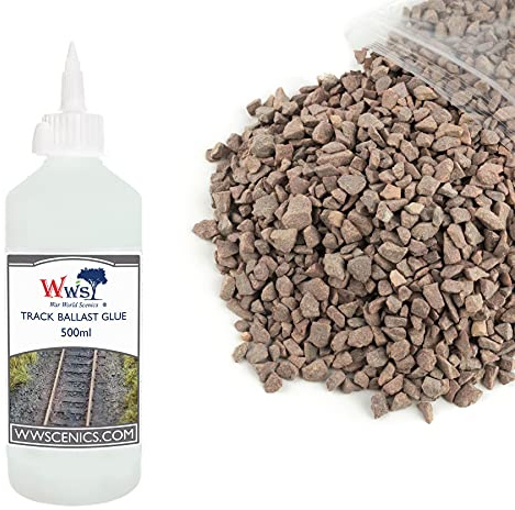 War World Scenics Kit 1kg Pietre da Massicciata Rosse Grandi & 500ml Colla per Massicciata - Modellismo Ferroviario Diorama
