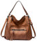 Realer Handtasche Damen Shopper Leder Umhängetasche Groß Schultertasche Frau Elegant Henkeltasche Hobo Taschen mit Abnehmbar Schulterriemen Braun