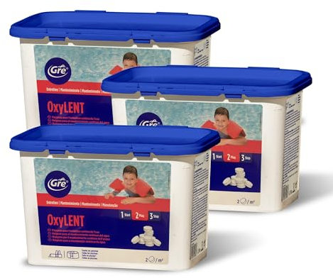 Ossigeno Attivo Gre in pastiglie da 20gr - OXI Lent kg.3,6 kg (1,2 X 3) Ideale per Piscina e Spa Idromassaggio.Spedizione IMMEDIATA