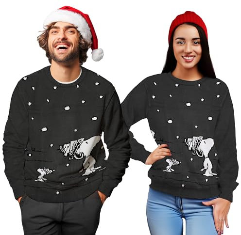 United Labels Snoopy Weihnachtspullover Unisex, Grau, M, Winter Strickpullover, Pullover für Herren und Damen