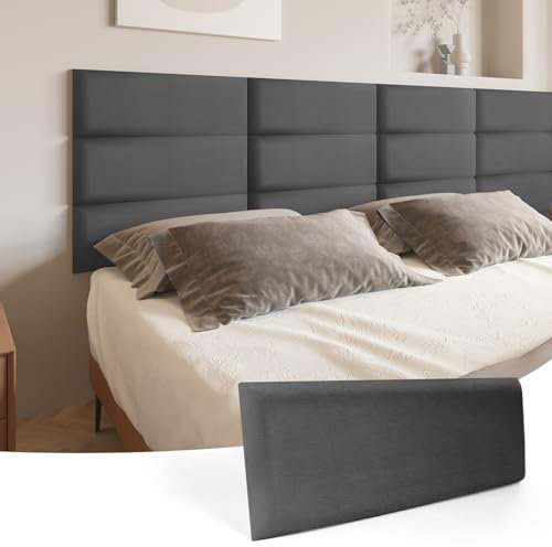 Art3d Kopfenden Kopfteil Selbstklebend King-Size-Bett Full und Queen in Samt Schlafzimmer Wohnzimmer Paneele 3D schalldichte 60 x 25 cm gepolsterte Wandpaneele 6 Stück Rauchgrau