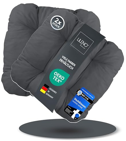 LILENO HOME 2er Set Stuhlkissen Anthrazit (38x38x8 cm) - Sitzkissen für Gartenstuhl, Küche oder Esszimmerstuhl - Bequeme UV-beständige Indoor u. Outdoor Stuhlauflage als Stuhl Kissen