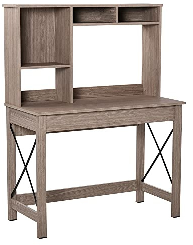 HOMCOM Bureau avec Rangement Bureau bibliothèque en Bois Moderne avec étagères et Grand Plateau pour Petits espaces Maison Chambre à Coucher, 105 x 50 x 137,5 cm, Aspect Marron Clair