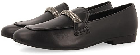 Mocasines de Piel Negros con Detalle de Tira con Strass para Mujer ringsted