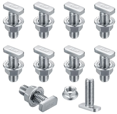 Tornillo de cabeza martillo M10x30, paquete de 10 tornillos de diapositiva T-Nut con 10 tuercas de cuello hexagonal, pernos T-Nut, tornillo de invernadero para módulos fotovoltaicos de aluminio