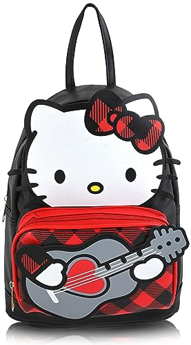 Hello Kitty Mini Rucksack Kawaii Tasche für Kleinkind Mädchen - Kinder Schule Reisetasche mit Kitty Gesicht Design, verstellbare Träger, Schwarz/Rot, Einheitsgröße, Daypack Rucksäcke