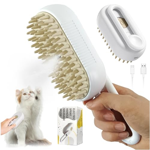 TOGETDREAM 3 in 1 Katzen-Dampfbürste - Selbstreinigende Steamy Brush, Massagekamm, Pflegebürste für Katze und Hund - Haustier Haarentfernung (A)