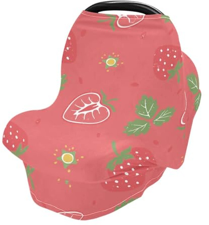 Écharpe d'allaitement à motif de feuilles vertes fraises pour bébé, housse de siège de voiture pour bébés, nourrissons, extensible, douce, respirante, multi-usages, cadeau pour garçons et filles