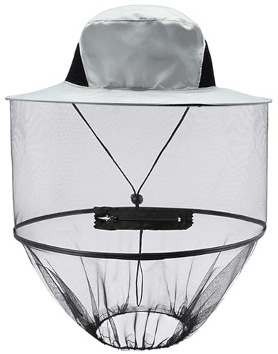 iTYOOS 1 Stück Imkerhut mit Schleier Herren Imkerhut Moskitonetz Hut Grau Sonnenhut mit Abnehmbarem Moskito Kopfnetz Hut Anglerhut Breite Krempe Sonnenschutz Bienenschutz Moskitoschutz Sonnenhut