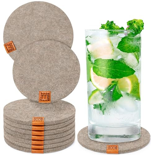 Miqio® Design Filzuntersetzer rund oder eckig für Gläser | Nachhaltige Oekotex Glasuntersetzer aus Filz | 10 Untersetzer für Getränke, Kerzen, Tassen, Bar, Glas | Tisch Deko