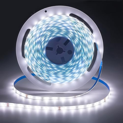 iNextStation 24 V kallvit LED-remsa, 10 m LED-lampor flexibelt rum vattentät IP65 skärbar LED-ljus för skåp, kök, garderob, vardagsrum, sovrum dekoration (utan adapter)