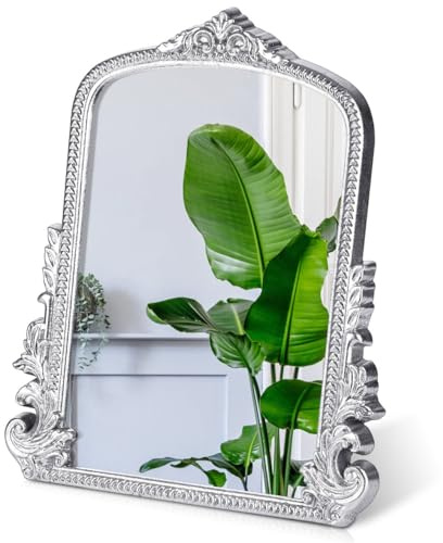 Willannals Vintage Makeup Mirror, Vanity Desk Mirror Antique Traditional Tabletop Mirrors, Standing, Hang or Wall Mounted, Adjustable Dress-up Mirrors, Silver Decor for Living Room,Bedroom
