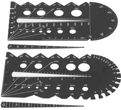 Fafeicy 2 piezas Medidor de Paso de Rosca, Herramienta de Medición de Calibre Múltiple Imperial Métrico de Aleación de Aluminio Negro para Taller Mecánico