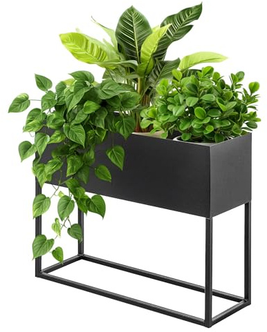 KADAX bred blomlåda av svart stålstång, blomstativ för inomhus- och utomhusbruk, blomrabatt, blomkruka, blomkruka, blomhållare (höjd: 50 cm)