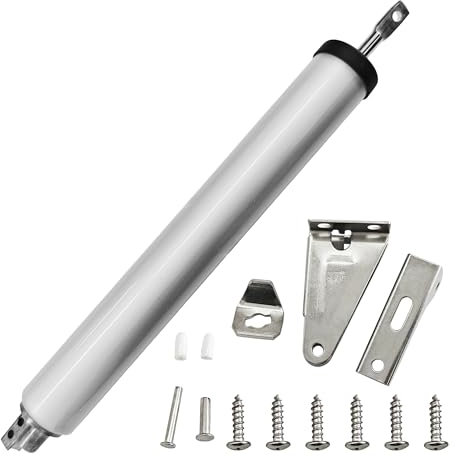 AUXBC Kit de ferme-porte pneumatique réglable, ferme-porte résistant avec fonction de maintien ouvert pour portes moustiquaires moyennes et légères (argenté)
