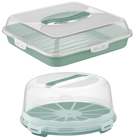 BORNOVA Set de Transport pour Gâteaux et Pâtisseries - Boite à gateau Rond et Rectangulaire, boite gateau, boite a gateau, boite transport gateau, boite a gateau transportable, range gateau (Vert)