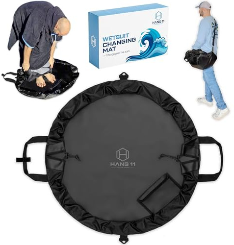 Hang 11 Wetsuit Changing Mat Bag - Surf Changing Mat with Shoulder Strap, Wetsuit Bag Waterproof, Keeps your Wet Suit & Car Clean, Surf Change Gear, Surfing Accessories, Surfing Gifts (Black)
