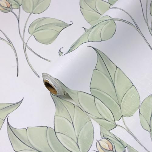 ConCus-T Leaf Wallpaper Botanical Textured Sticky Back Vinyl Self Adhesive Contact Paper Green Floral Peel and Stick for Kitchen Bathroom Bedroom, Light Green, 44.5 x 300CM