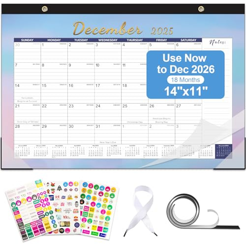 Gannyfer Desk Calendar 2026, Desk/Wall/Fridge 2026 Calendar, Use Now to Dec 2026, Magnetic Calendar for Refrigerator, 14 x 11, 18 Monthly Yearly Small Calendar 2025-2026 for Office, Home or School (3 Stickers)