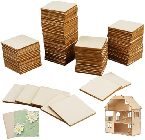 120 Piezas Cuadrados De Madera Manualidades 4cm x 4cm Discos de Madera Cuadrados,Natural Sin Procesar,Reutilizable En blanco, para Bricolaje,Adornos o Decoración,Pintura, Manualidades,Placa de Letrero