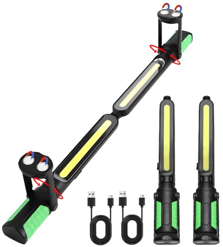 2400LM Bright LED Work Light, 2×2200mAh Rechargeable Magnetic Under Bonnet Work Light with Hooks & 360° Pivoting Base, 5 Modes Mechanic Lights for Car Repair, Inspection, Garage, Workshop, Emergency