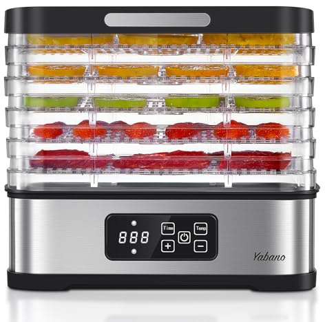 5 Tier Food Dehydrator, Yabano Compact Dehydrators and LED Display for Food and Jerky, Fruits, Veggies, 250W Dehydrated Dryer with Temperature Control