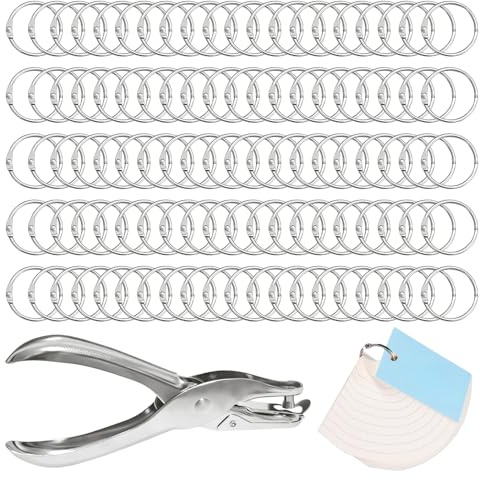 YIMETOP 100 stycken bokringar med håltång 30 mm bindare ringar, häftapparater, indexkort, ringar, ringbindning, silver, bokring för lösa blad klippbok, album, bokbindning, gör-det-själv