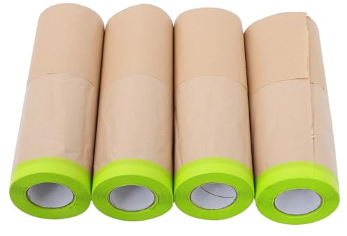 ERINGOGO Láminas de Papel Kraft para Enmascarar 30 CM X 12 M Película Protectora Antipolvo para Pintar Coches Muebles y Suelos 4 Rollos para Bricolaje y Renovación