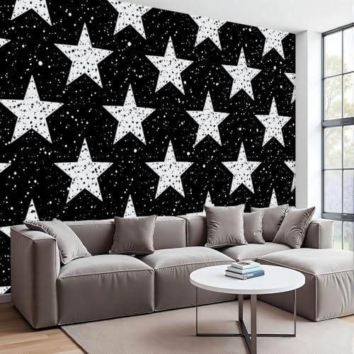Wall Mural Grunge Stars Seamless Black White Retro Elements Abstract Peel and Stick Wallpaper Removable Self-Adhesive Wall Sticker Wall Decor for Bedroom Living Room Decor 100x144