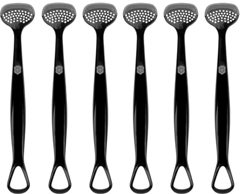 Adorila 6-Pack Tongue Brush and Scraper for Adults, Black