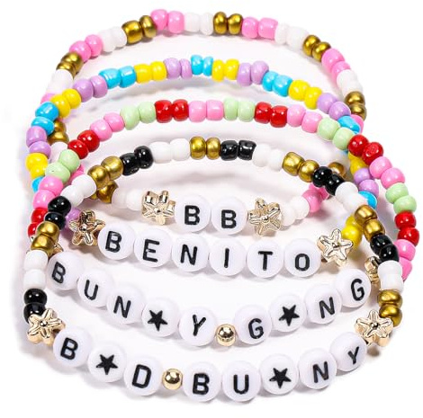 AICase Bracelet Set for Bunny Fans,Bad Merch Bunny 4 Pcs Stackable Stretch Friendship Beaded Singer Bracelets for Music Lovers Merchandise Jewelry Music Lovers Birthday Gifts for Bad Fans