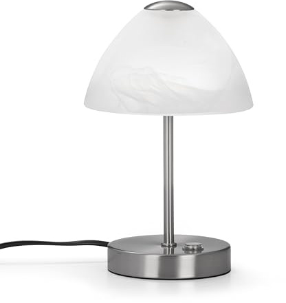 Reality Leuchten Tischleuchte Queen R52021107, Metall Nickel matt, Glas alabasterfarbig weiß, inkl. 2.5 Watt LED, 15 x 15 x 24 cm