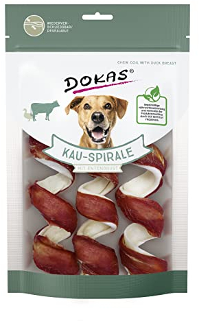 DOKAS Kau-Spirale mit Entenbrust – Getreidefreier Premium Snack für Hunde aus Rinderhaut und Ente – Ideal für zwischendurch – 1 x 110 g