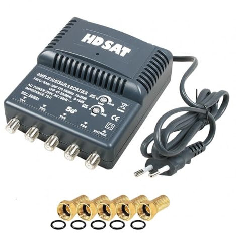 HDSAT amplificateur TNT 4 sorties Gain 25dB + 5 Fiches F
