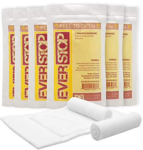 Ever Ready First Aid EverStop First Aid Blood Stopper Compress Multi-Purpose Wound and Trauma Dressing - FSA/HSA Eligible - 6 Pack