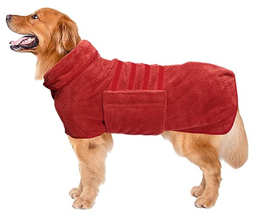 Dog Bathrobe Towel Geyecete Dog Drying Coat-Pineapple Grid Fast Drying Super Absorbent Pet Dog Cat Bath Robe Towel-Red-L