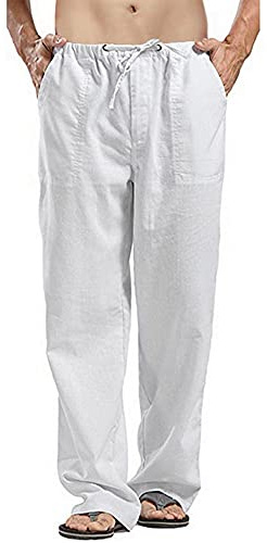 Pantalon de yoga décontracté en lin de couleurs unies pour homme, coupe décontractée, jambes droites