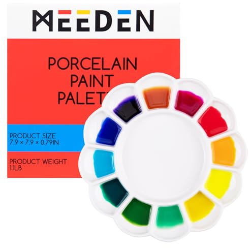 MEEDEN Paleta de cerámica de 12 pozos con soportes para pinceles, bandeja de porcelana para acuarela y gouache, 7.9 x 7.9 x 0.8 pulgadas