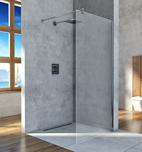 ECOLAM® WALK IN Dusche transparent gehärtetes Glass 8 mm Duschwand Duschabtrennung Duschkabine 80x200 Chrom Spritzwasserschutz