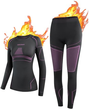 NOOYME Intimo Termico Donna Traspirante Set Pantaloni e Maglia Termica Donna Biancheria Intima Termica per Sci Elastica e Asciugatura Rapida