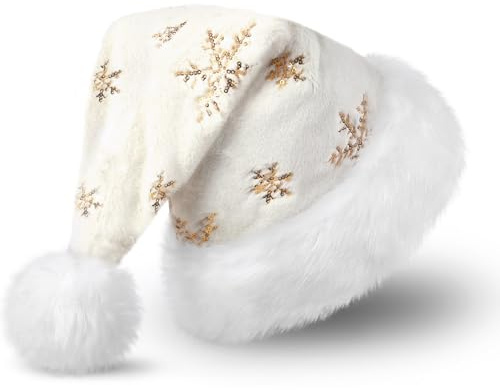 CITÉTOILE Cappello Natale unisex, Cappello di Babbo Natale per Adulti con Scintillante Oro Fiocchi di Neve, Lussuoso Cappellini Natale Della Festa