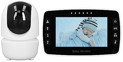 Monitor de video para bebés, monitor inalámbrico de humedad de 4.3 pulgadas, zoom 2x, larga distancia inalámbrica para dormitorio (enchufe de la UE)