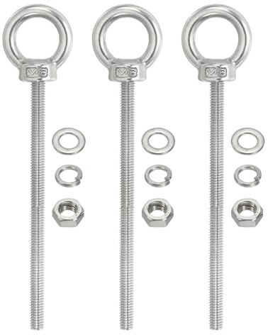 PATIKIL Bullone a Spalla Sollevamento M6 x 120mm, 3 Pezzi Golfare Filettato con Anello di Sollevamento in Acciaio Inossidabile 304 con Dadi e Rondelle per Appendere Amache e Articoli