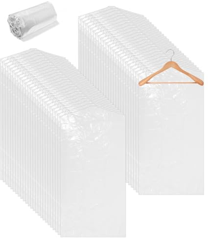 Toaren 50 Stück Kleidersack Kunststoff Anzugtasche 60x120 cm Transparente Hängen Kleiderschutzhülle,Trockenreiniger Taschen,Hängen Kleidung Staubdich Kleiderschutz für Anzüge,Kleider,Hemden,Sakkos